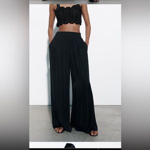 Zara Wide Leg Flowy Trousers XL Black